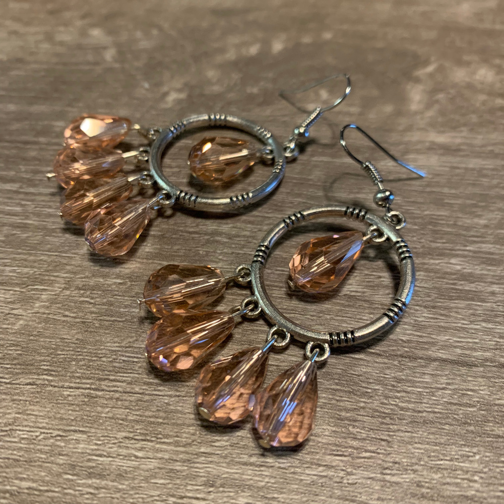 Silver and Pink Chandelier Earrings
